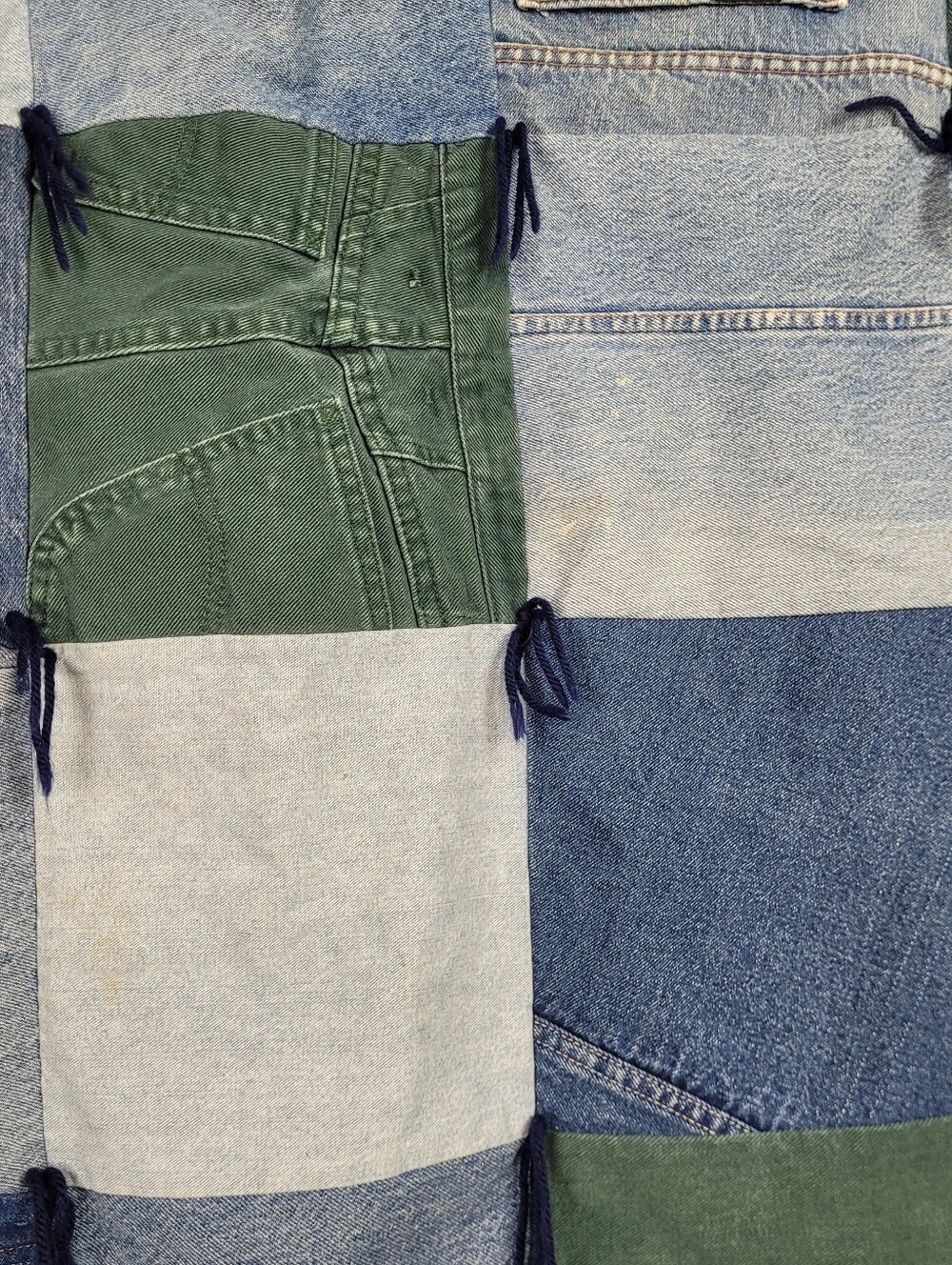 Homemade Denim Patchwork Fleec Back Baby Blanket 42.5 By 42.5 - Picture 6 of 13